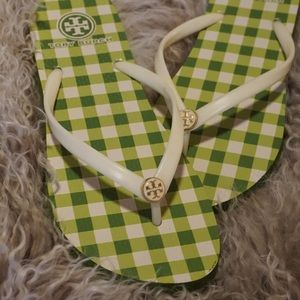 Tory Burch Ivory & Green Flip Flop